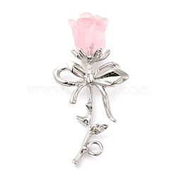 Alloy Pendant, with Acrylic, Rose Flower of Life Charms, Pink, 42x20.5x10.5mm, Hole: 2.2mm(FIND-R145-01B)