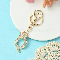 Golden Alloy Rhinestone Keychain, with Alloy Clasp and Iron Rings, Letter Q, 10cm, Pendant: 42mm(KEYC-YW00105-17)