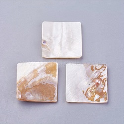 (Holiday Stock-Up Sale)Shell Cabochons, Square, Floral White, 34~35x34~35x3~4mm(BSHE-P026-23)