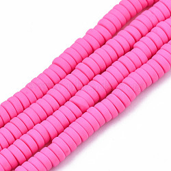 Handmade Polymer Clay Beads, Disc/Flat Round, Heishi Beads
, Hot Pink, 5.5x2mm, Hole: 1.5mm, about 162~184pcs/strand, 15.94 inch~16.34 inch(40.5~41.5cm)(CLAY-N008-052-01)
