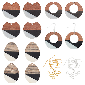 Olycraft DIY Dangle Earring Making Kits, Including Resin & Irregular Walnut Wood Pendants, Brass Earring Hooks & Jump Rings, Mixed Color, 36pcs/box