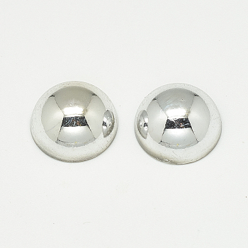 UV Plated Acrylic Beads, Half Drilled, Dome/Half Round, Silver, 16x8mm, Hole: 1.4mm