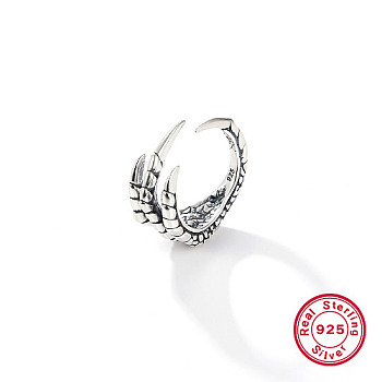 925 Sterling Silver Open Cuff Ring, Skull, with 925 Stamp, Antique Silver, Inner Diameter: 17mm
