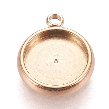 Ion Plating(IP) 304 Stainless Steel Pendant Cabochon Settings, Lace Edge Bezel Cups, Flat Round, Rose Gold, Tray: 10mm, 15x12.5x3mm, Hole: 1.8mm