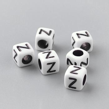Opaque Acrylic Beads, Letter Style, Cube, Letter.Z, 6x6x6mm, Hole: 3mm, about 3000pcs/500g