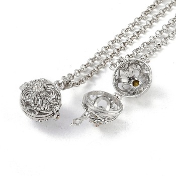 Brass with Rhinestone Pendant Necklaces, Iron Rolo Chains, Round, Platinum, 32.64 inch(829mm) long, pendant: 24x24.5mm, 16mm inner diameter