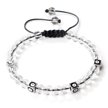 Trendy Ethnic Style Cube Evil Eye & Round Natural Quartz Crystal Beaded Stretch Bracelets, Adjustable Bracelets for Women