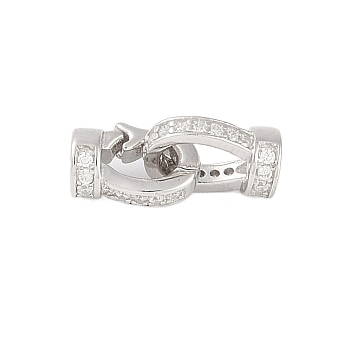 925 Sterling Silver Micro Pave Clear Cubic Zirconia Fold Over Clasps, Real Platinum Plated, 15mm, Hole: 2mm