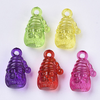 Christmas Theme, Transparent Acrylic Pendants, Dyed, Father Christmas, Mixed Color, 21.5x13x10mm, Hole: 2.5mm, about 420pcs/500g