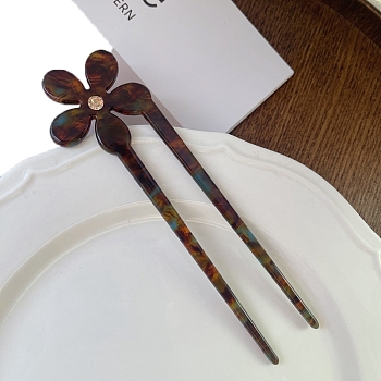 Cellulose Acetate Hair Forks, Hairpin Hair Accessory, Flower, Coconut Brown, 150mm