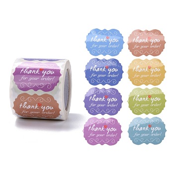 Lace Shape Paper Thank You Stickers, Word Thank You for your order, Self-Adhesive Paper Gift Tag Labels Youstickers, Colorful, 6.1x5.35cm, 500pcs/roll
