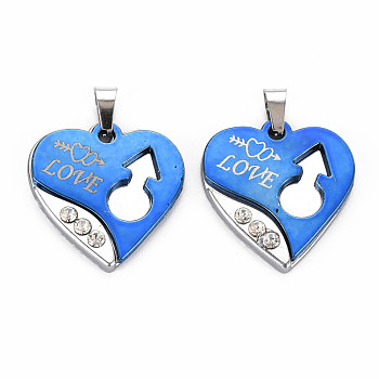 Alloy Pendants, with Crystal Rhinestone, Cadmium Free & Nickel Free & Lead Free, Heart with Word Love, Royal Blue, 27x26x4mm, Hole: 4x6mm