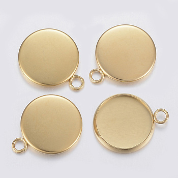 304 Stainless Steel Pendant Cabochon Settings, Plain Edge Bezel Cups, Flat Round, Golden, 19.5x16x2mm, Hole: 2.5mm, Tray: 14mm
