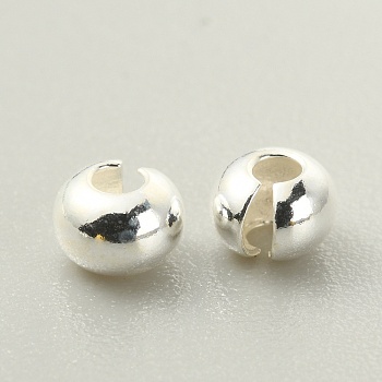 925 Sterling Silver Crimp Beads Covers, Flat Round, Silver, 4x3mm, Hole: 1.4mm