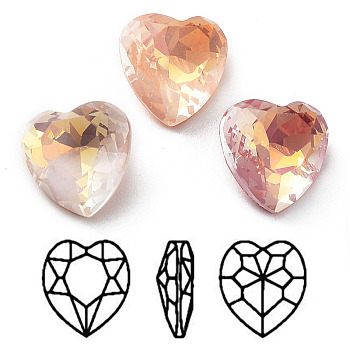 Electroplate K9 Glass Rhinestone Cabochons, Point Back & Back Plated, Faceted, Heart, Mixed Color, 8x8x4.5mm