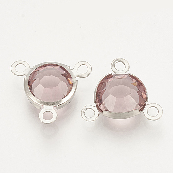 Glass Charms, with 304 Stainless Steel Finding, Flat Round, Faceted, Stainless Steel Color, Thistle, 12x13x4mm, Hole: 1.5mm