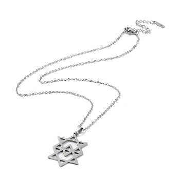 201 Stainless Steel David Star Pendant Necklace with Cable Chains, Stainless Steel Color, 17.52 inch(44.5cm)
