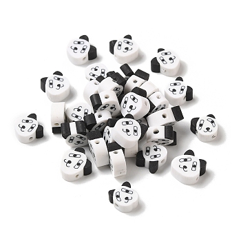 Handmade Polymer Clay Beads, Animal, White, Panda, 10x9x4mm, Hole: 1.6mm