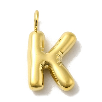 304 Stainless Steel Pendants, Real 14K Gold Plated, Balloon Letter Charms, Bubble Puff Initial Charms, Letter K, 24x13.5x5mm, Hole: 4mm