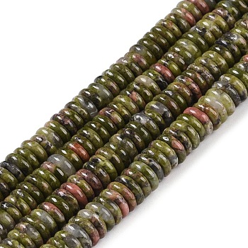 Natural Unakite Beads Strands, Rondelle, 6~6.5x2~2.5mm, Hole: 1mm, about 181~191pcs/strand, 15.16~15.35''(38.5~39.1cm)