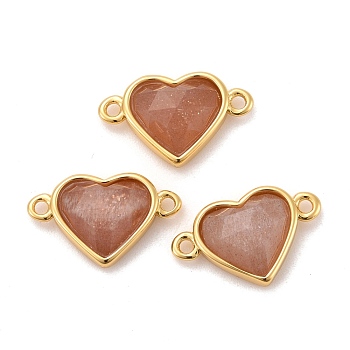 Natural Sunstone Links Connectors, with Real 18K Gold Plated Brass Findings, Long-Lasting Plated, Lead Free & Cadmium Free, Faceted, Heart, 10.5x17x5mm, Hole: 1.4mm