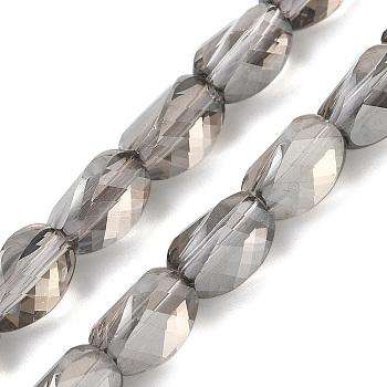 Electroplate Glass Beads Strands, Pearl Luster Plated, Faceted, Twist, Gray, 8~8.5x5.5~6x5.5mm, Hole: 1mm, about 49pcs/strand, 15.94 inch(40.5cm)