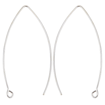 5 Pairs 925 Sterling Silver Earring Hooks, with Horizontal Loops, Silver, 36~39x18x0.6mm, Hole: 2mm