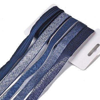 Polyester & Polycotton Ribbons Sets, for Bowknot Making, Gift Wrapping, Marine Blue, 5/8 inch(17mm), 5 styles, about 3.00 Yards(2.74m)/Style, 15 Yards/Set