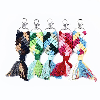 Polycotton(Polyester Cotton) Tassel Big Pendants Decorations, with Platinum Plated Alloy Swivel Lobster Claw Clasps, Cadmium Free & Lead Free, Fish, Mixed Color, 170~180x60x9mm