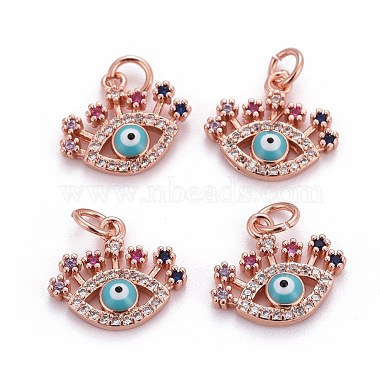 Rose Gold Colorful Eye Brass+Cubic Zirconia+Enamel Charms