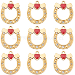 10Pcs 304 Stainless Steel Enamel Pendants, with Rhinestone, Ion Plating(IP), Horse Shoes Charms, Real 18K Gold Plated, 17.5x15x2.5mm, Hole: 1.5mm(STAS-BBC0008-60)
