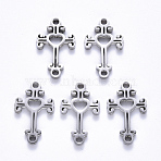 Tarnish Resistant 201 Stainless Steel Links Connectors, Laser Cut, Cross with Heart, Stainless Steel Color, 19x12x1.5mm, Hole: 1.6mm(STAS-S114-42)