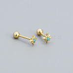 Star 925 Sterling Silver Pave Cubic Zirconia Cartilage Earrings, Golden, Turquoise, 5mm, Head: 3mm(FS-WG250FB-10)