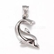 316 Surgical Stainless Steel Pendants, Dolphin, Stainless Steel Color, 27x15x5mm, Hole: 4x6mm(STAS-P039-080)