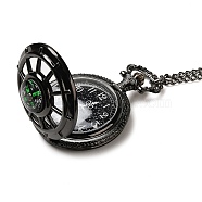 Alloy Glass Pendant Pocket Necklace, Electronic Watches, with Iron Chains and Lobster Claw Clasps, Flat Round with Compass, Black, 18.31 inch(46.5cm), watches: 59x46x20mm(WACH-S002-03B)