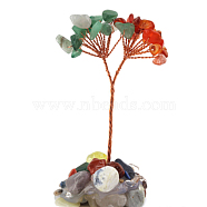 Natural Green Aventurine Chips Tree Decorations, Copper Wire Feng Shui Energy Stone Gift for Home Desktop Decoration, 70mm(PW-WG24494-06)