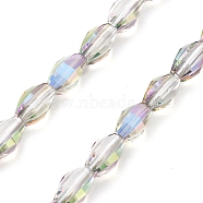 Electroplate Transparent Glass Beads Strands, Oval, Half Rainbow Plated, Faceted, Clear AB, 9.5x5.5mm, Hole: 1.2mm, about 43pcs/strand, 15.94''(40.5cm)(EGLA-M032-03A-HR03)