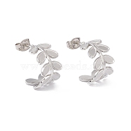 304 Stainless Steel Olive Leaf Wrap Stud Earrings, Half Hoop Earrings for Women, Stainless Steel Color, 16.5x10mm, Pin: 0.7mm(EJEW-G314-04P)