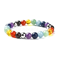 Chakra Gemstone Beaded Stretch Bracelets, with Rondelle 304 Stainless Steel Spacer Beads, Stainless Steel Color, 53mm(BJEW-JB02301)