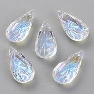 Embossed Glass Rhinestone Pendants, Teardrop, Faceted, Crystal Shimmer, 20x10x5.5mm, Hole: 1.5mm(GLAA-J101-06B-001SI)