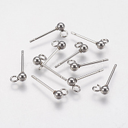 202 Stainless Steel Ball Stud Earring Findings, with 304 Stainless Steel Pins and Loop, Round, Stainless Steel Color, 6mm, Pin: 0.8mm(STAS-F141-06P01-6mm)