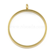 Ion Plating(IP) 304 Stainless Stee Locket Pendants, with Glass, Flat Round Charm, Real 18K Gold Plated, 46x39x6mm, Hole: 5mm(STAS-S132-16G-06)