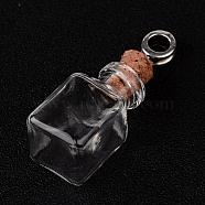 Cuboid Glass Wishing Bottle European Dangle Charms, with Alloy Tube Bails and Iron Findings, Antique Silver, 47mm, Hole: 4.5mm, Capacity: 2ml(0.06 fl. oz)(PALLOY-JF00162-04)