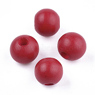Painted Natural Wood Beads, Round, Crimson, 10x8.5~9mm, Hole: 2~3mm(WOOD-S049-05F)