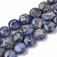 Natural Imperial Jasper Beads Strands, Dyed, Flat Round, Blue, 10x4.5mm, Hole: 1mm, about  39~42pcs/Strand, 15.35 inch~16.14 inch(39~41cm)(G-S355-87A-02)