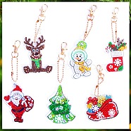 Christmas Theme DIY Diamond Painting Keychain Kit, Including Acrylic Board, Keychain Clasp, Bead Chain, Resin Rhinestones Bag, Diamond Sticky Pen, Tray Plate and Glue Clay, Mixed Shapes, 100x30mm, 6pcs/set(DRAW-PW0007-07D)
