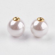 Acrylic Pearl Ear Nuts, Earring Backs, with Golden Tone Brass Findings, Round , White, 13x12mm, Hole: 0.8mm(OACR-WH0002-01C)