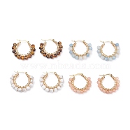 Faceted Round Natural Stone Beads Huggie Hoop Earrings for Girl Women, Wire Wrap Ring 304 Stainless Steel Earrings, Golden, 25~26x28~29x4~4.5mm, Pin: 1mm, 4Pair/set(EJEW-JE04687)