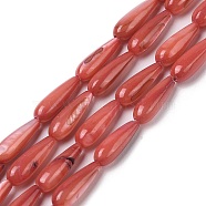 Natural Freshwater Shell Beads Strands, Dyed, Teardrop, Indian Red, 15.5x5mm, Hole: 0.4mm, about 25pcs/strand, 15.08''(38.3cm)(SHEL-A004-03F)