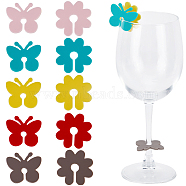 70Pcs 10 Styles Silicone Wine Glass Charms, Drink Markers, Butterfly & Flower, Mixed Color, 32.5~39x37~39x2mm, Inner Diameter: 6~8mm, 7pcs/style(AJEW-SC0002-84)